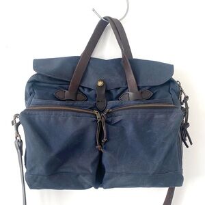 Filson Filson 24-Hour Briefcase Waxed Navy Canvas Leather Trim 17” laptop